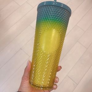 NWT Starbucks Fall Tumbler 2023 Lemon Blue Ombré Studded Cold Cup 24oz